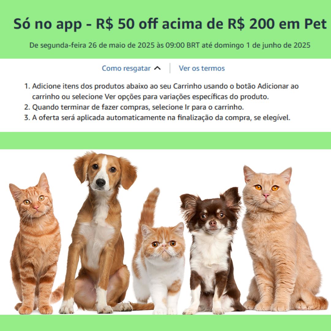 Cupom de R$ 50 off acima de R$ 200 em Pet