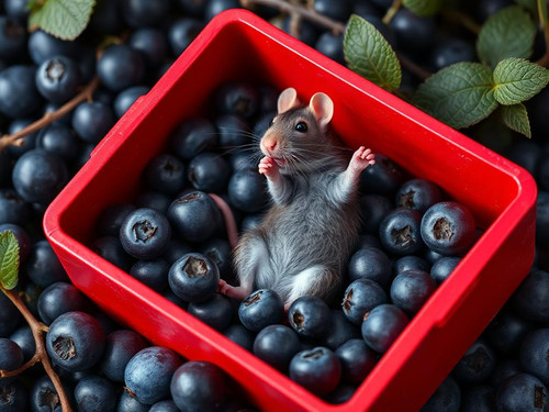 www.naked-ai.art - A red box of blue berries with a rat dancing inside.jpg