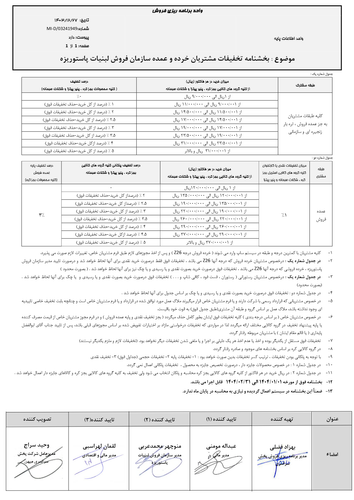 بخشنامه تخفیفات مشتریان خرده و عمده سازمان فروش لبنیات پاستوریزه فروردین و اردیبهشت 1404 1.png