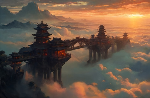 openart chinese towers and living quarters on a bridge high above a sea of clouds (1).jpg