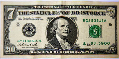A crisp and detailed depiction of a 7 bill showcasing its design and features The background should .jpg
