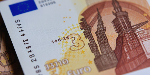 A crisp high quality three Euro bill with intricate details clear numbering and a realistic watermar.jpg