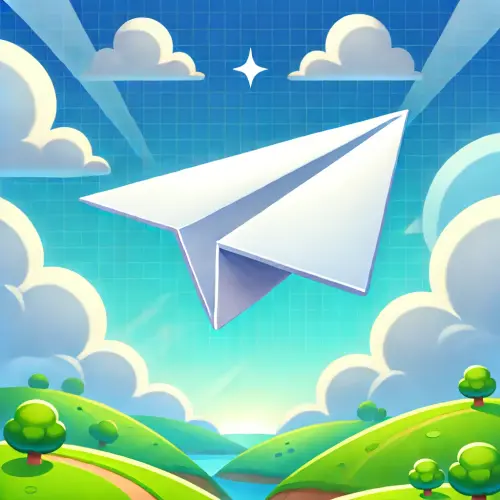 DALL·E 2025 03 18 22.07.54 A white paper plane soaring through a bright, colorful game background. T.webp
