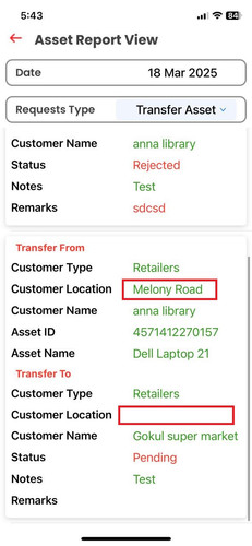 NR R1 R13. Assets View Assets Transfer Asset In 'Transfer From' and 'Transfer To' Customer location .jpg
