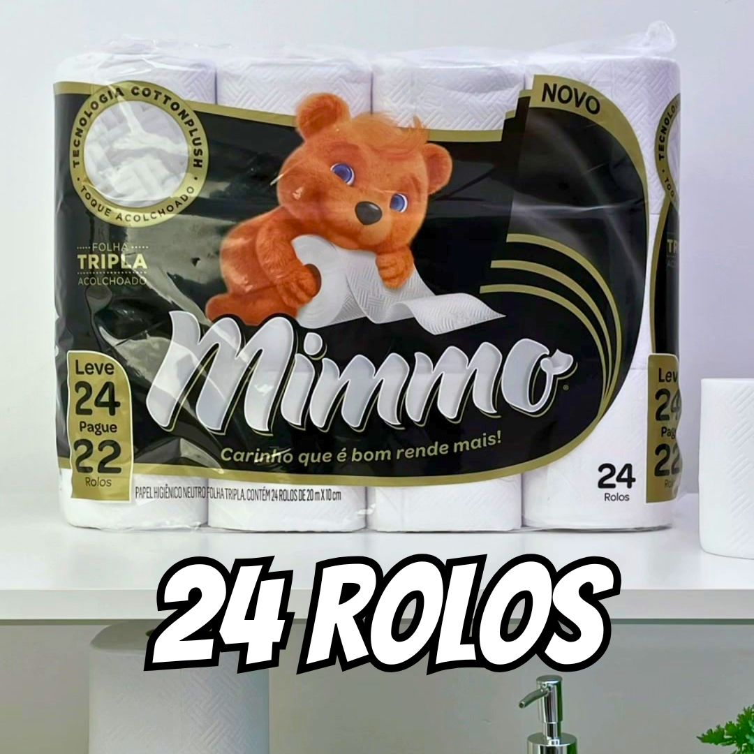 Mimmo Papel Higiênico Folha Tripla, 20m, Leve 24 Pague 22 Rolos