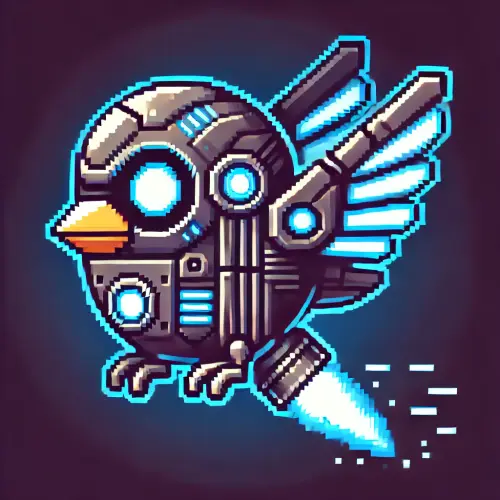 DALL·E 2025 03 18 20.37.12 A futuristic, high tech bird character in the style of Flappy Bird. The b.webp