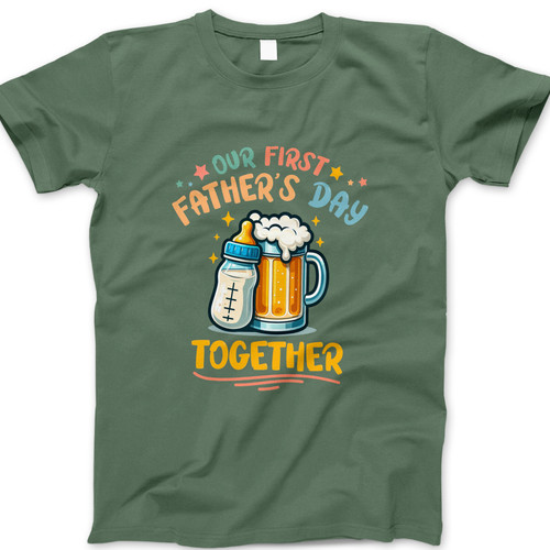 Photograph of four blank t-shirts greys beige and army green. Clipping path included. Ready for your.jpg