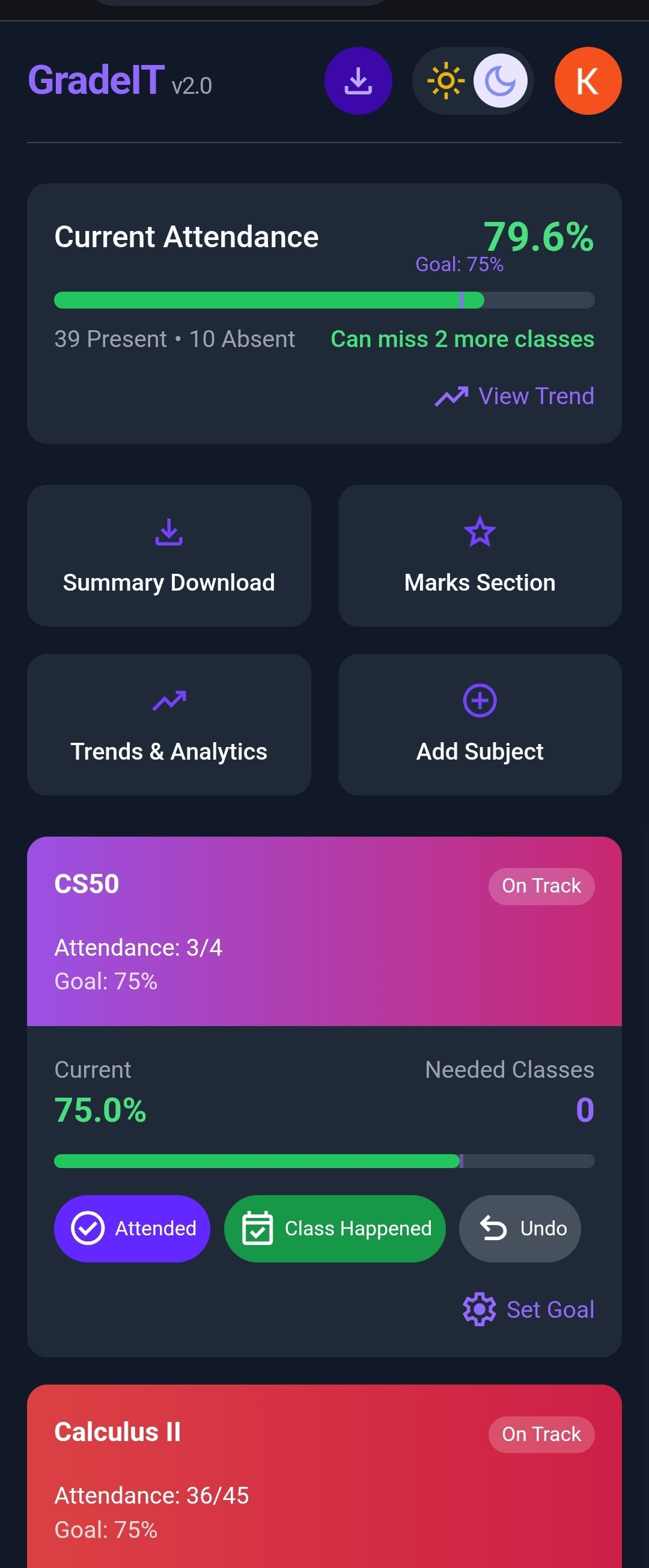 GradeIT dashboard screenshot