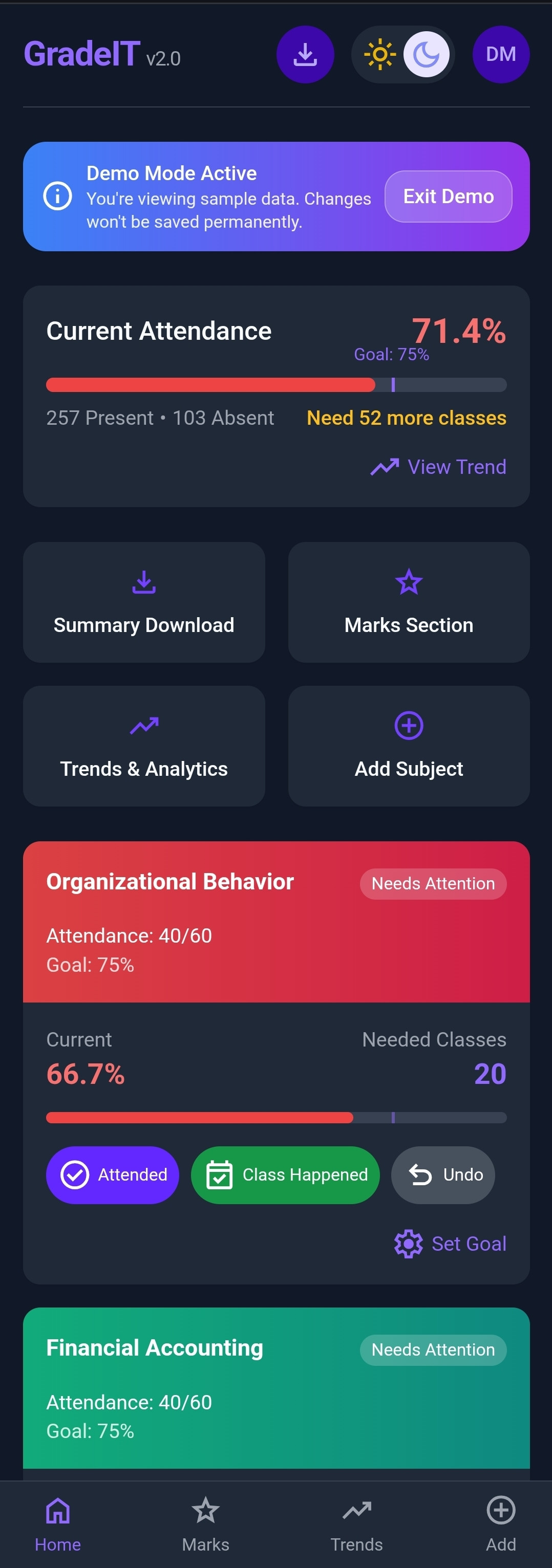 GradeIT main dashboard screenshot