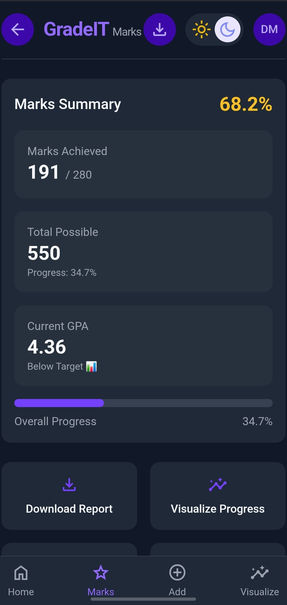 GradeIT grades view screenshot