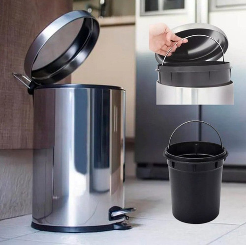 Lixeira Com Pedal E Balde Interno Ágata Inox 5 Litros Mor Cor Cinza.jpg