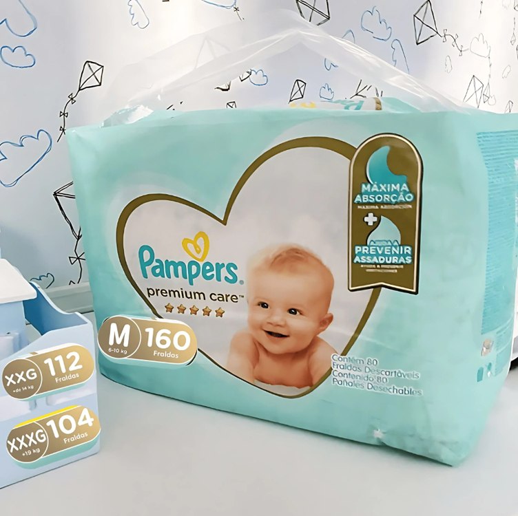 Fralda Pampers Premium Care M – 160 fraldas