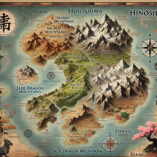 DALL·E 2025 03 09 18.00.15 A fantasy map of Hinoshima, a continent of islands and mountains, blendin.png