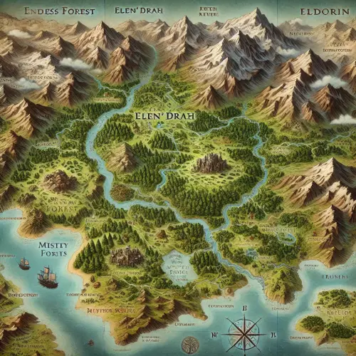 DALL·E 2025 03 09 17.56.37 A detailed fantasy map of Sylvaria, the Verdant Kingdom. The map should f.webp
