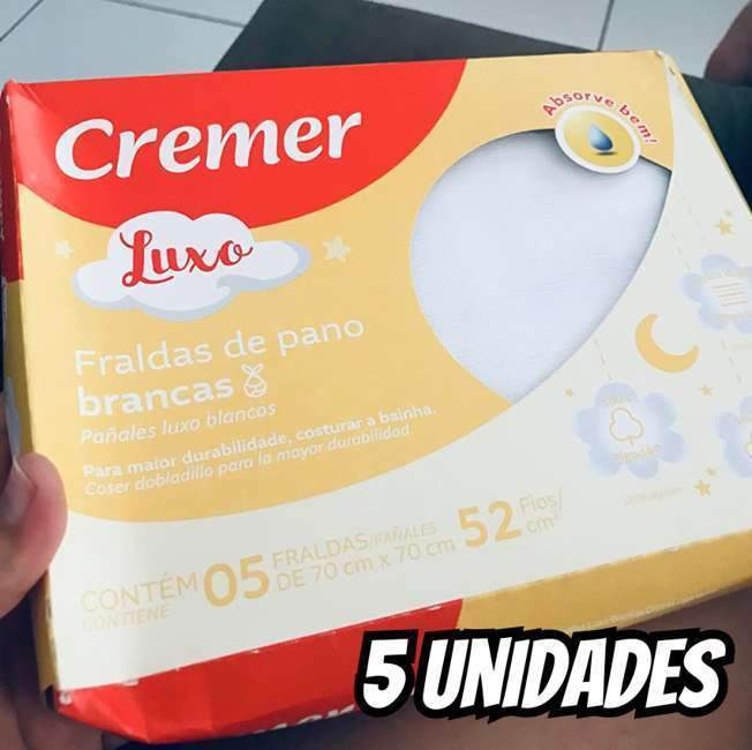 Cremer Fralda Luxo Branca 70 X 70 Cm Pc Com 5 Unidades