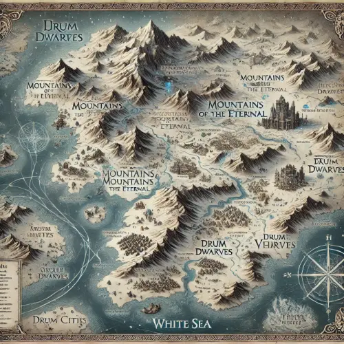 DALL·E 2025 03 12 11.09.13 A detailed fantasy map of the continent of Thjarnheim, a frozen land domi.webp