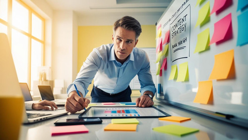 Person planning content strategy A smart plan is key to making computer made content rank high.