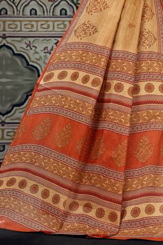 SUNHERI COTTON CHIKU Harley Davidson Orange Pallu View.png