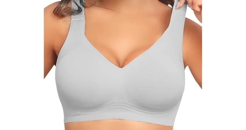 PoseFree Womens Seamless Wireless Supportive Bra Push Up Comfort Soft No Underwire Full Coverage T-Shirt Bra