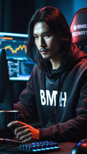 foto laki2 berambut gondrong memakai hodie bertuliskan BMTH berwajah indonesia yang sedang fokus di .jpg