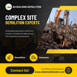 Complex site demolition done! Concrete, metal, and wood at a mixed-use site.