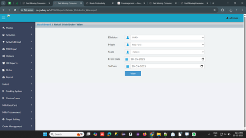 R1 R2. MIS Report Retailer Distributor Wise Allowing to select the 'From' date greater than the 'To'.png
