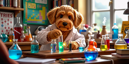 A whimsical and captivating scene featuring a plush labradoodle with an absurdly large spherical bel.jpg