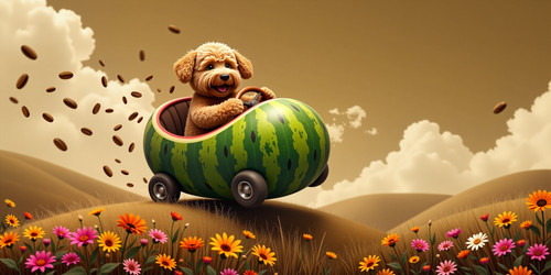 A playfully whimsical and incredibly bouncy scene featuring a chubby plush labradoodle with an absur.jpg