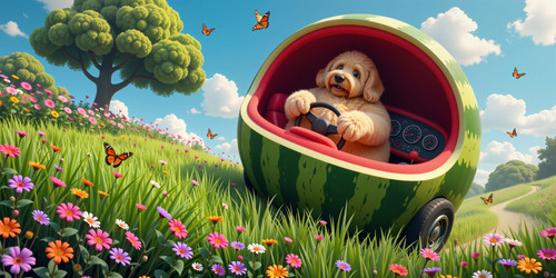 A surreal and comically exaggerated scene featuring an extraordinarily rotund plush labradoodle with.jpg