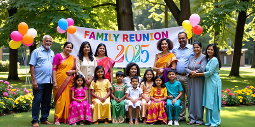  A heartwarming family photo featuring relatives from around the world all gathered in a lush green .jpg