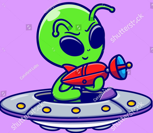 stock vector cute alien holding gun on ufo spaceship cartoon vector icon illustration science techno.jpg