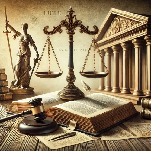 DALL·E 2025 03 28 18.53.15 A conceptual illustration of law and legal principles. The image features.webp