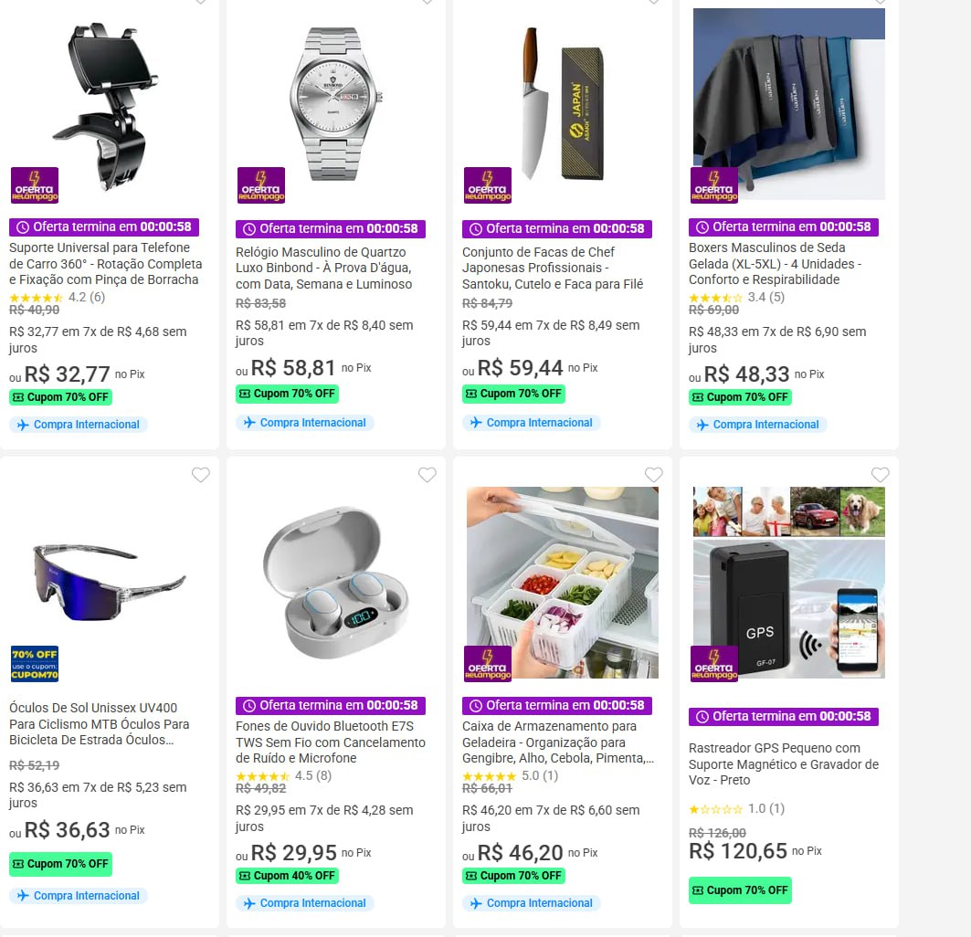 Cupom de 70% em itens importados
