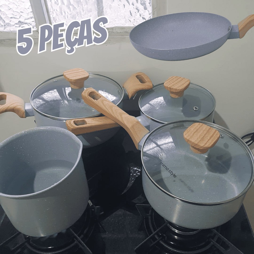 Mimo Style, Conjunto de 5 Panelas com Tampa de Vidro Temperado Pratic Cook Grafite Mimo Style, Conjunto de 5 Panelas com Tampa de Vidro Temperado Pratic Cook Grafite