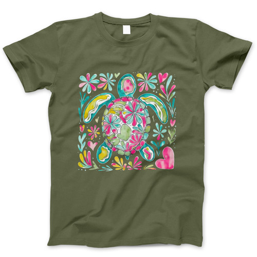 Photograph of four blank t-shirts greys beige and army green. Clipping path included. Ready for your.jpg