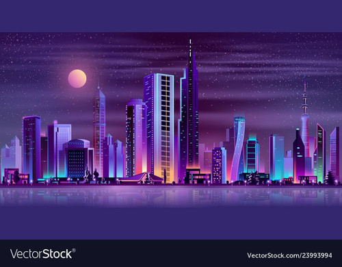 Modern city night landscape neon cartoon vector image on VectorStock.jpg