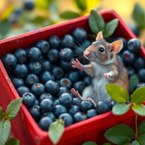 www.naked-ai.art - A red box of blue berries with a rat dancing inside