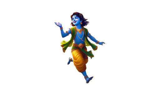 DALL·E 2025 03 19 21.06.49 Young Krishna playfully running as his friends chase him amidst a lush, v.png