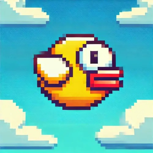 DALL·E 2025 03 20 23.45.44 A simple, cartoon style bird resembling Flappy Bird, but with a unique de.webp