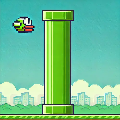 DALL·E 2025 03 20 23.49.06 A green pipe obstacle from the Flappy Bird game, designed in a cartoonish.webp