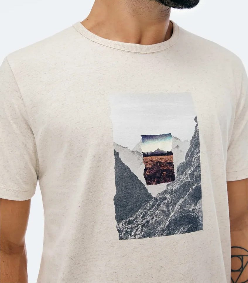 Camiseta Masculina Manga Curta Com Estampa Em Linho Hering