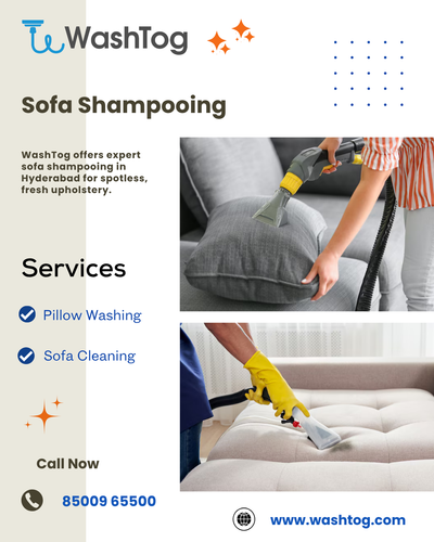 WashTog provides advanced sofa shampooing services in Hyderabad .