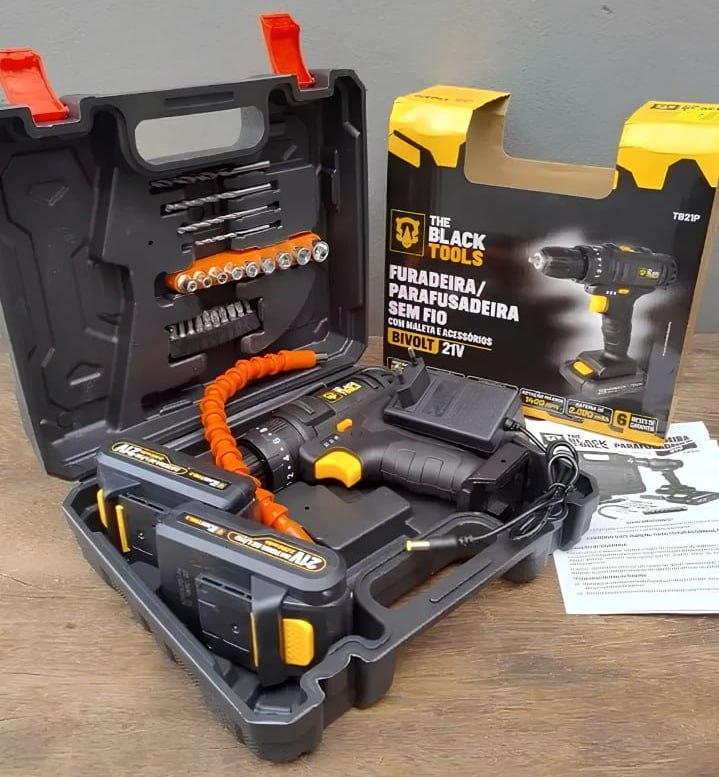 Furadeira Parafusadeira Bateria 21v Biv Impacto con Maleta Cor Preto 127/220V The Black Tools TB-21P