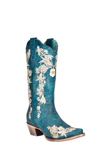 WOMENS WHITE FLORAL EMBROIDERY WITH CRYSTALS NAVY BLUE SNIP TOE COWBOY BOOT A4361 430a05ed b887 4e7c.png