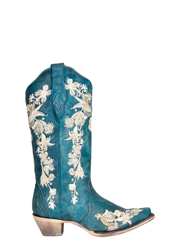 WOMENS WHITE FLORAL EMBROIDERY WITH CRYSTALS NAVY BLUE SNIP TOE COWBOY BOOT A43612 22d01bd7 5a15 455.png