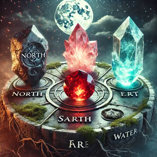 DALL·E 2025 03 20 23.49.33 A set of four magical stones, each representing an elemental power and a .webp