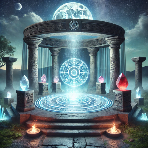 DALL·E 2025 03 20 23.50.21 A mystical temple platform known as the Temple of the Moon, set in a sere.png