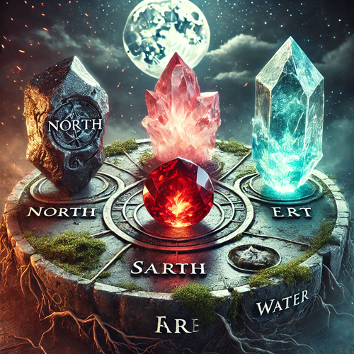 DALL·E 2025 03 20 23.49.33 A set of four magical stones, each representing an elemental power and a .png