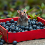 www.naked-ai.art - A red box of blue berries with a rat dancing inside