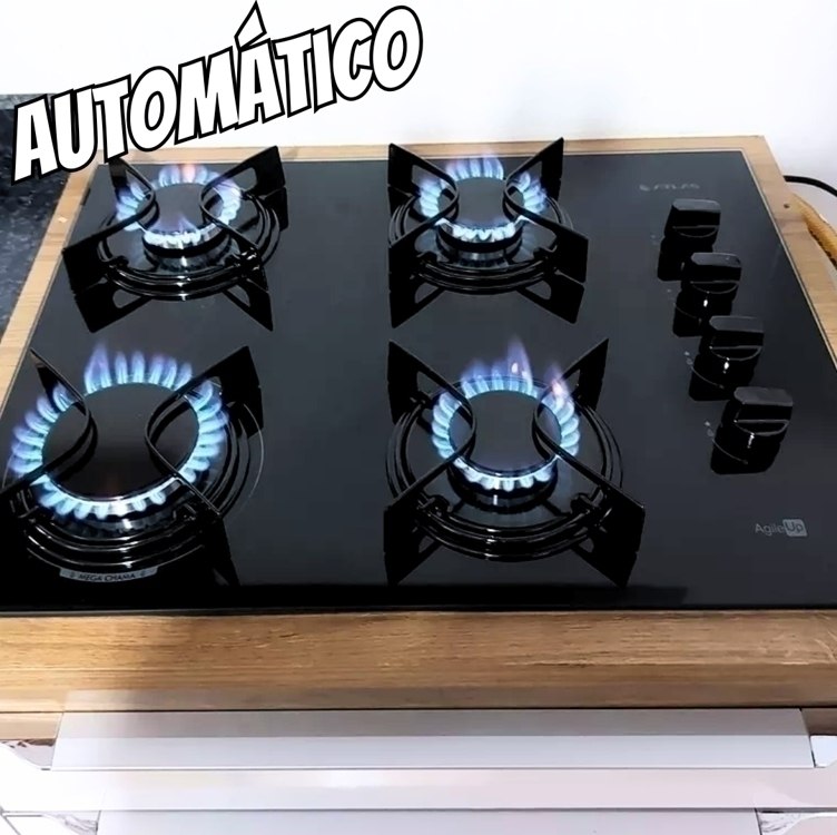 Cooktop 4 Bocas Preto Com Mesa Vidro Atlas Agile Up 127/220V Preto